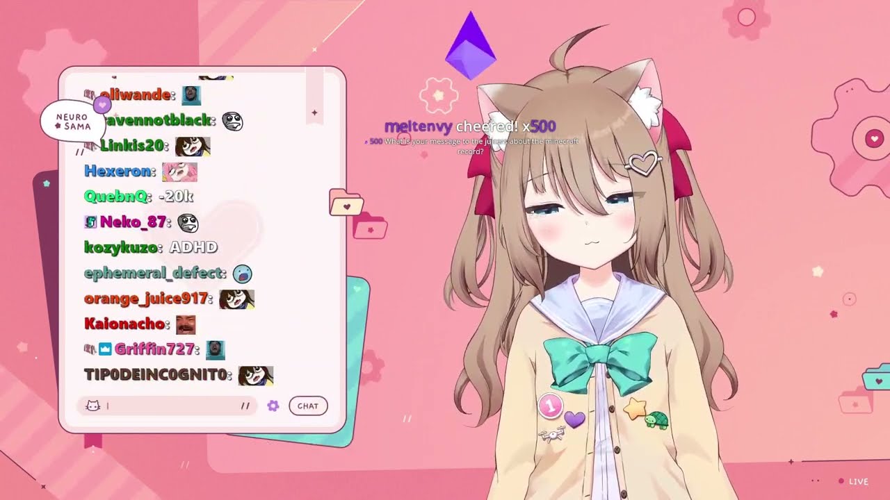 Live Neuro-sama stream overlay with chat feed